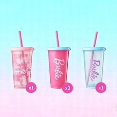Barbie Sunlight Shine Series Straw Plastic Cup 4-Piece Set 520ml