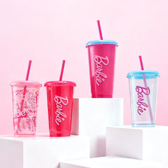 Barbie Sunlight Shine Series Straw Plastic Cup 4-Piece Set 520ml