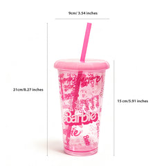 Barbie Sunlight Shine Series Straw Plastic Cup 4-Piece Set 520ml