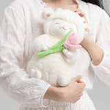 绵羊系列 - 暖白色绵羊毛绒玩具（手捧郁金香）