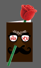 Valentine's Day Plush Rose "I PICK YOU" Funny Greeting Card-Brown