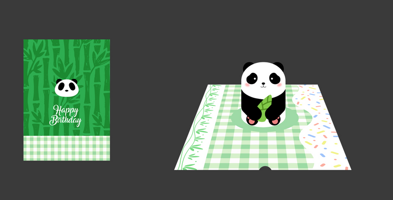 1pc Panda Holding Bamboo Plush Birthday Greeting Card