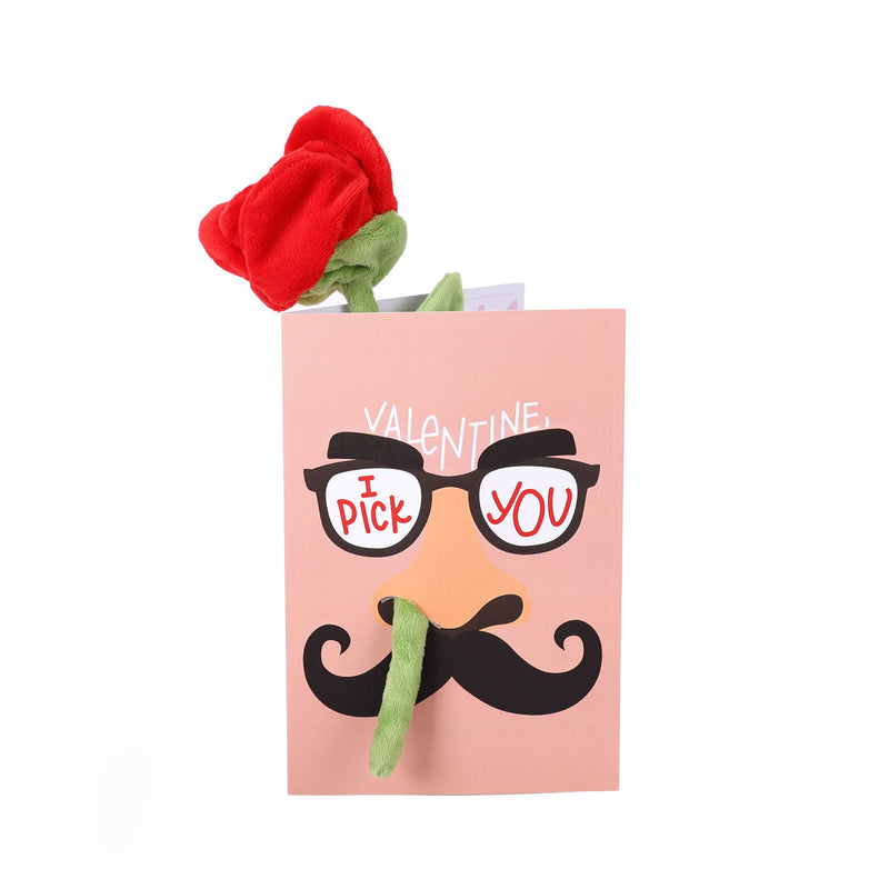 Valentine's Day Plush Rose "I PICK YOU" Funny Greeting Card-Pink
